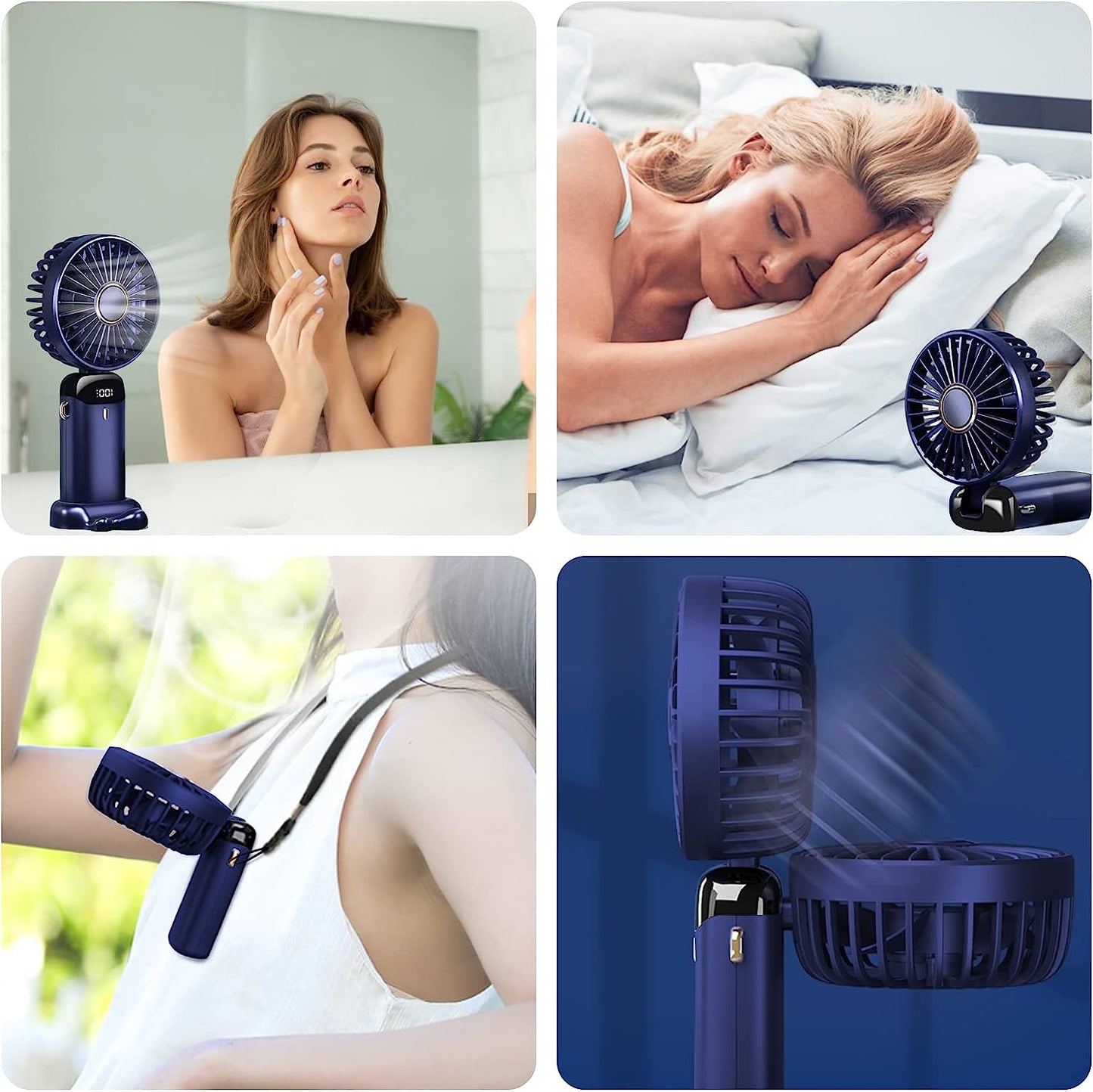 Handventilator, Tragbarer Mini Ventilator, Wiederaufladbar, Kleiner Taschenventilator Mit 5 Geschwindigkeitsstufen, Faltbarer Usb-Ventilator Für Büro, Outdoor (Dunkelblau)