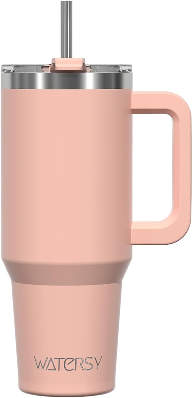 WATERSY 40Oz Kaffeebecher to Go Thermobecher Doppelwandiger Edelstahl Vakuum Auslaufsicher Trinkbecher Mit Griff Und Strohhalm Thermal Tumbler Schwarz