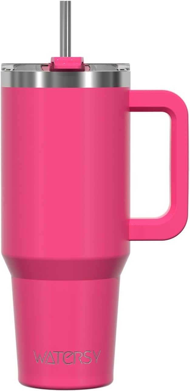 WATERSY 40Oz Kaffeebecher to Go Thermobecher Doppelwandiger Edelstahl Vakuum Auslaufsicher Trinkbecher Mit Griff Und Strohhalm Thermal Tumbler Schwarz