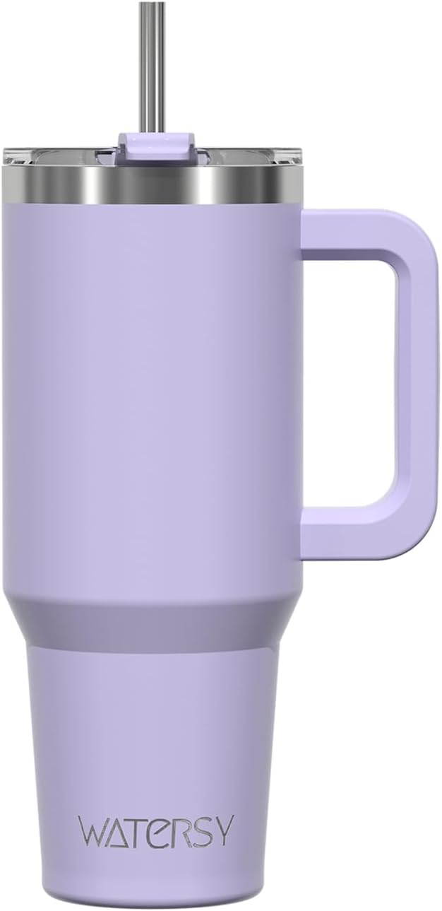 WATERSY 40Oz Kaffeebecher to Go Thermobecher Doppelwandiger Edelstahl Vakuum Auslaufsicher Trinkbecher Mit Griff Und Strohhalm Thermal Tumbler Schwarz