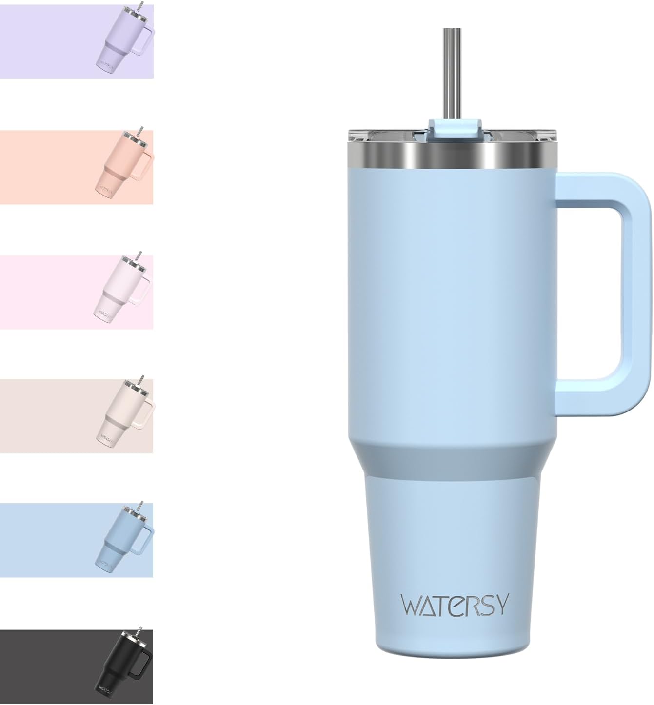 WATERSY 40Oz Kaffeebecher to Go Thermobecher Doppelwandiger Edelstahl Vakuum Auslaufsicher Trinkbecher Mit Griff Und Strohhalm Thermal Tumbler Schwarz