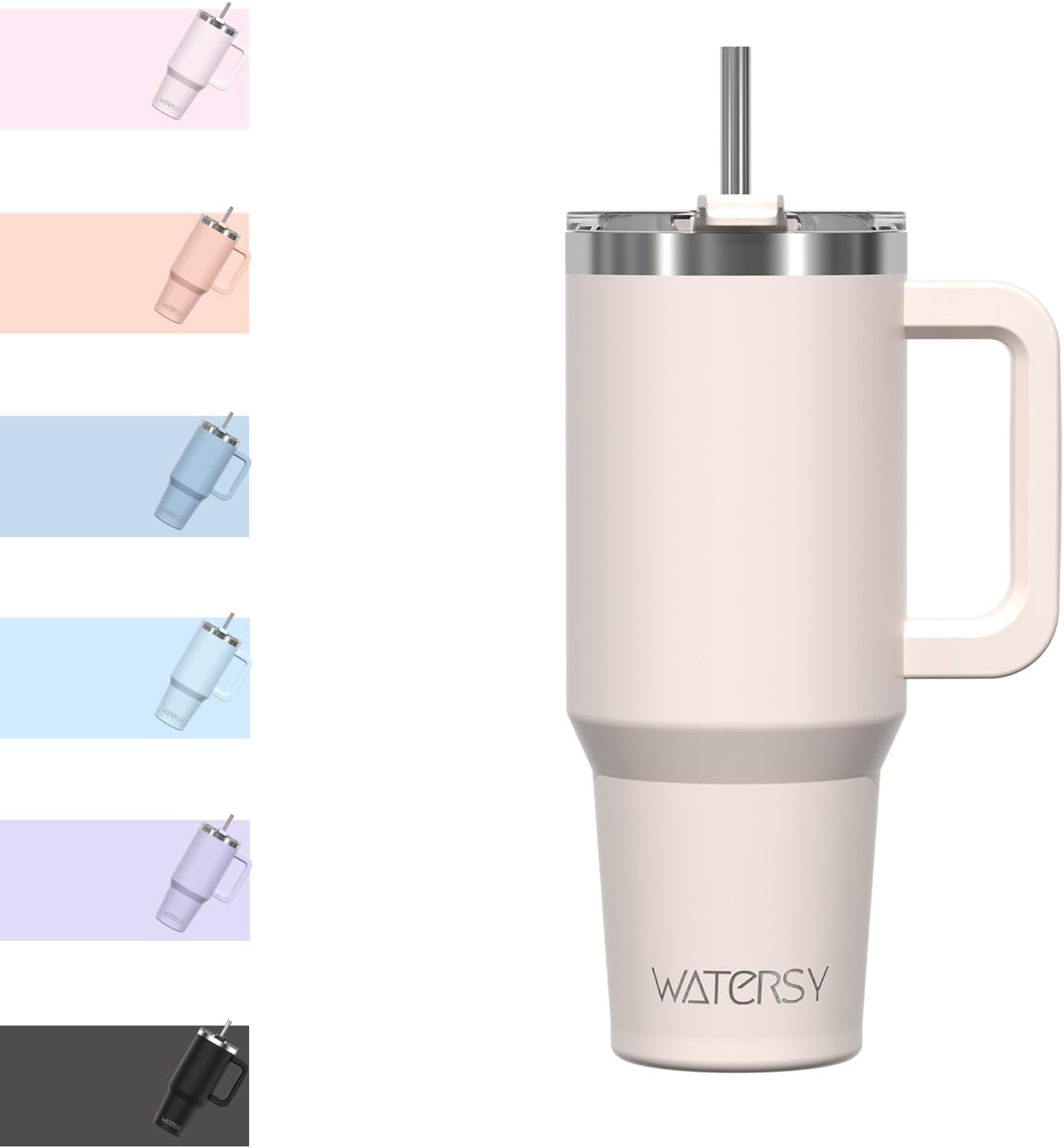 WATERSY 40Oz Kaffeebecher to Go Thermobecher Doppelwandiger Edelstahl Vakuum Auslaufsicher Trinkbecher Mit Griff Und Strohhalm Thermal Tumbler Schwarz