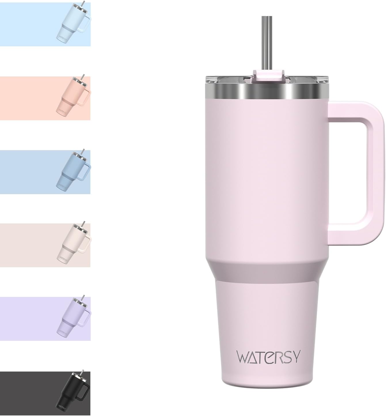 WATERSY 40Oz Kaffeebecher to Go Thermobecher Doppelwandiger Edelstahl Vakuum Auslaufsicher Trinkbecher Mit Griff Und Strohhalm Thermal Tumbler Schwarz
