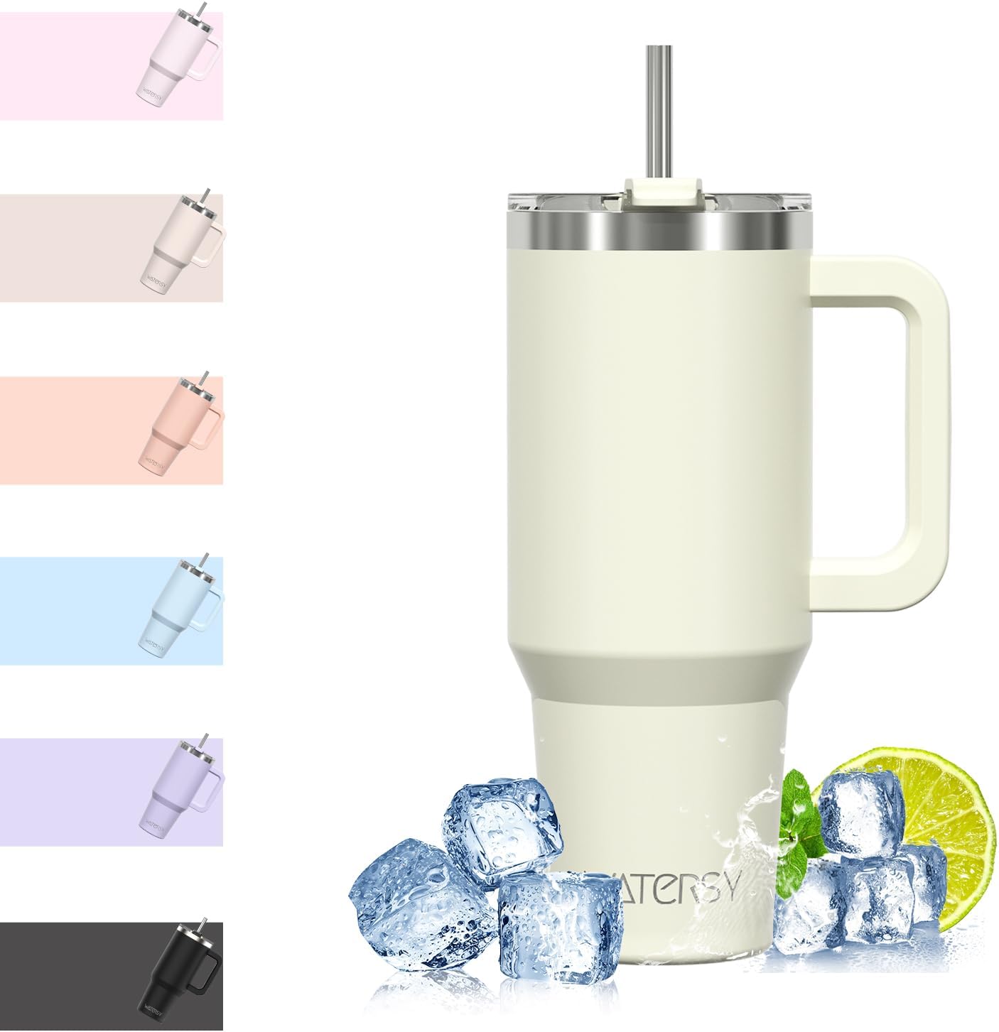 WATERSY 40Oz Kaffeebecher to Go Thermobecher Doppelwandiger Edelstahl Vakuum Auslaufsicher Trinkbecher Mit Griff Und Strohhalm Thermal Tumbler Schwarz