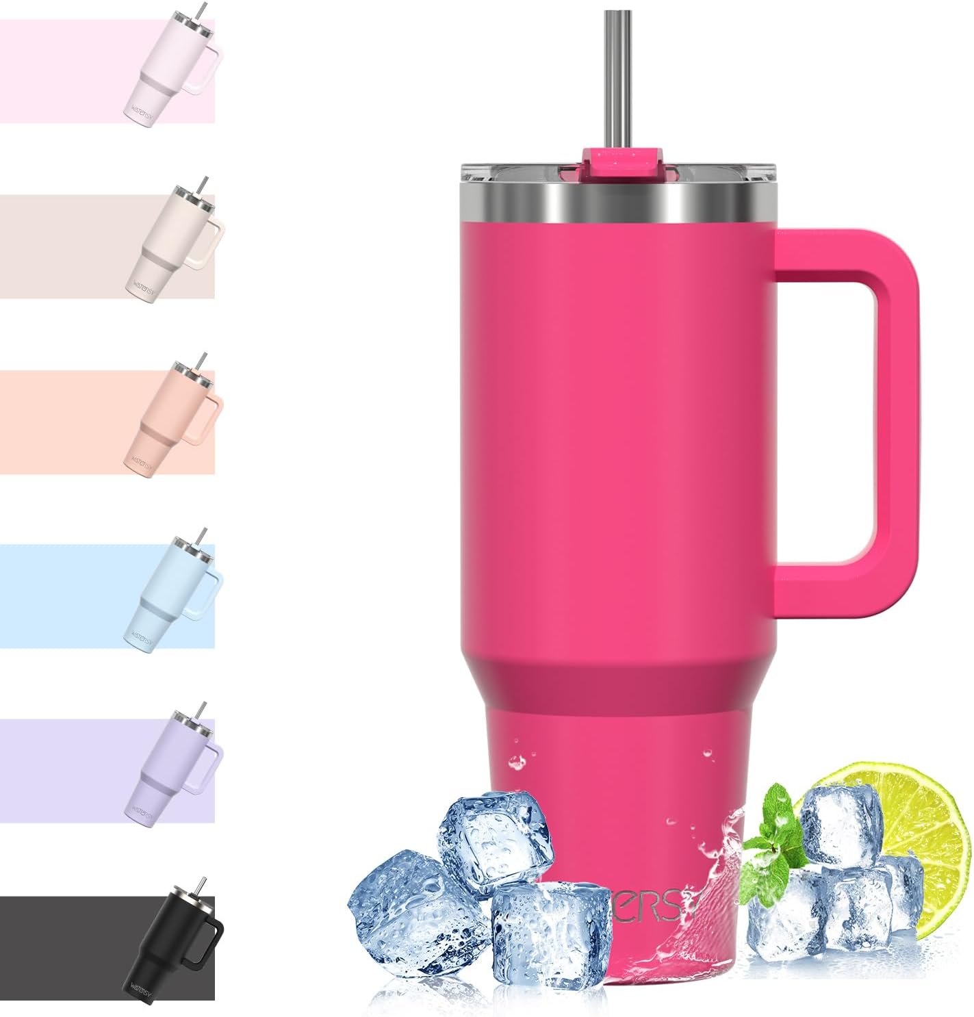 WATERSY 40Oz Kaffeebecher to Go Thermobecher Doppelwandiger Edelstahl Vakuum Auslaufsicher Trinkbecher Mit Griff Und Strohhalm Thermal Tumbler Schwarz