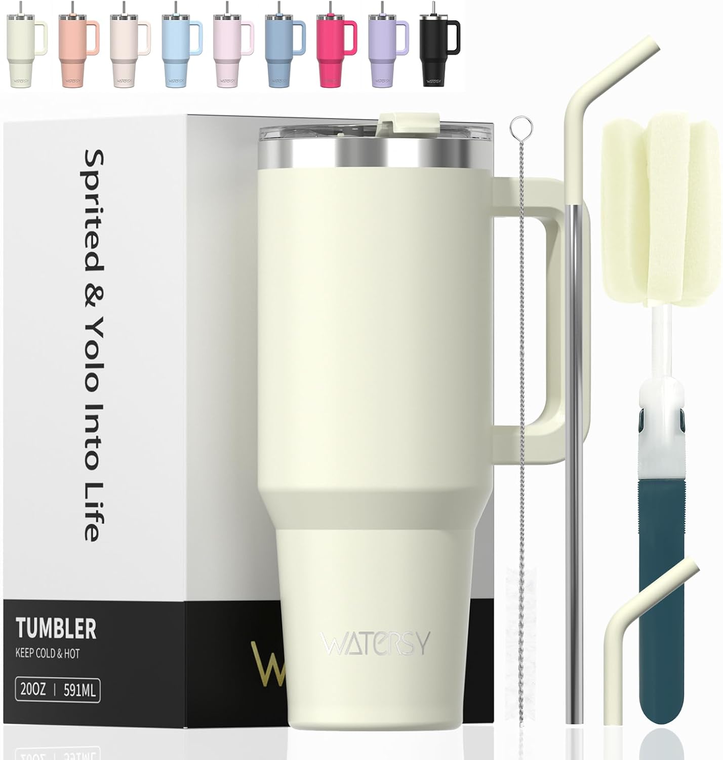 WATERSY 40Oz Kaffeebecher to Go Thermobecher Doppelwandiger Edelstahl Vakuum Auslaufsicher Trinkbecher Mit Griff Und Strohhalm Thermal Tumbler Schwarz