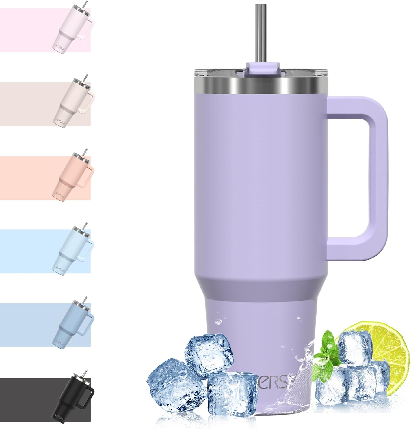 WATERSY 40Oz Kaffeebecher to Go Thermobecher Doppelwandiger Edelstahl Vakuum Auslaufsicher Trinkbecher Mit Griff Und Strohhalm Thermal Tumbler Schwarz