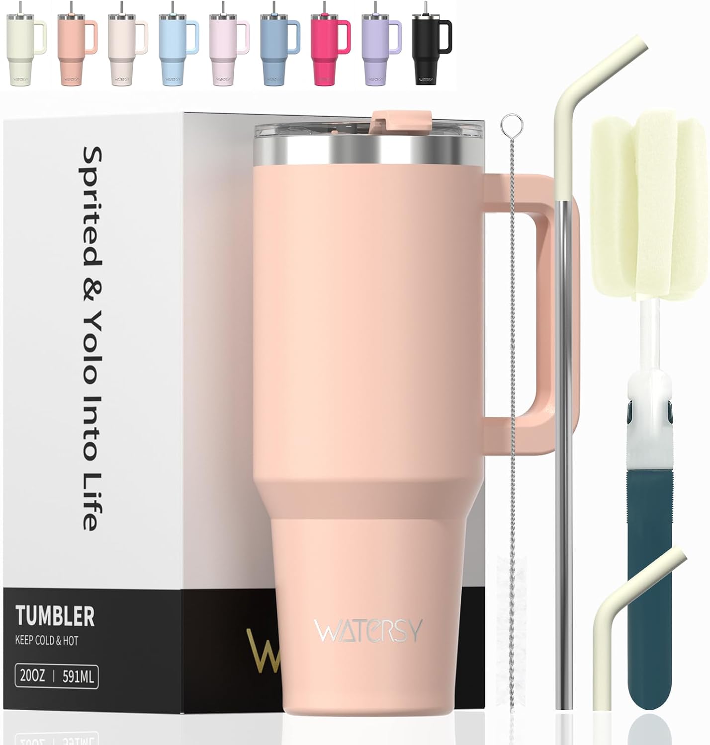 WATERSY 40Oz Kaffeebecher to Go Thermobecher Doppelwandiger Edelstahl Vakuum Auslaufsicher Trinkbecher Mit Griff Und Strohhalm Thermal Tumbler Schwarz