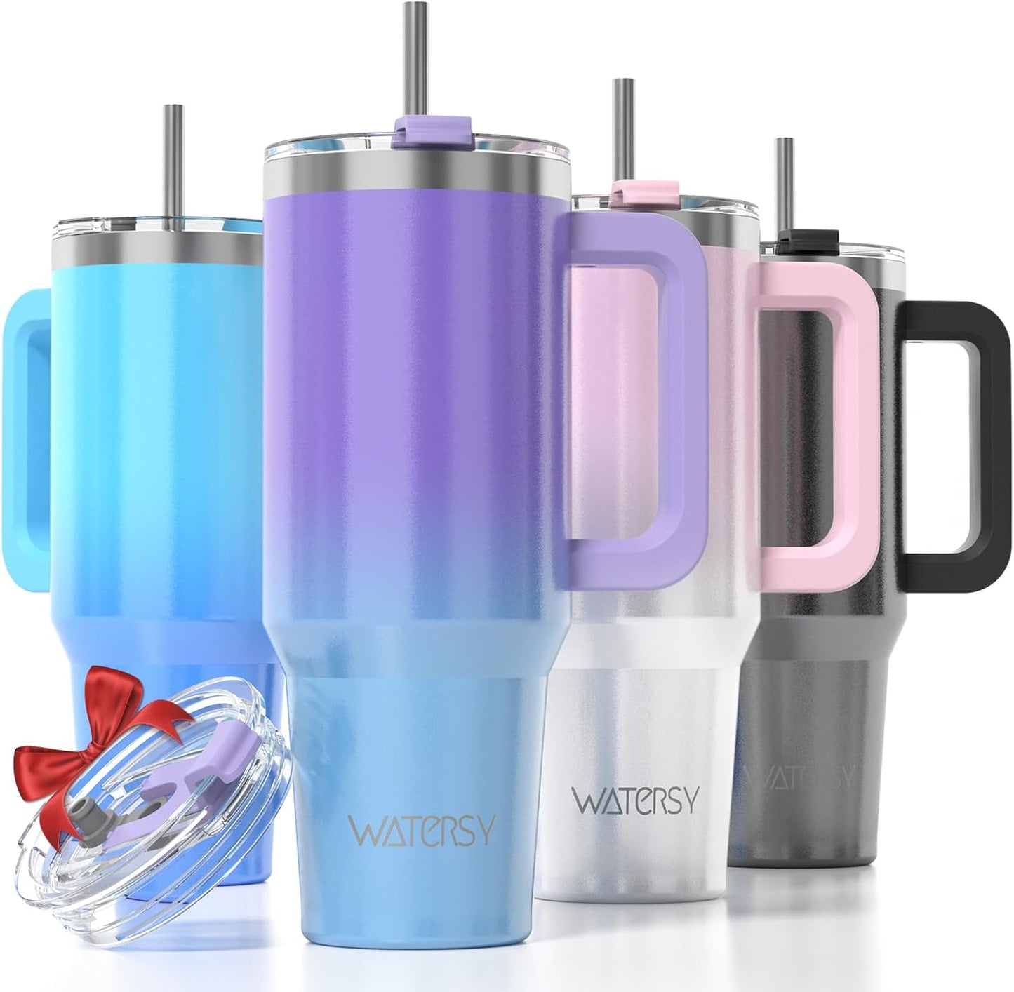 WATERSY 40Oz Kaffeebecher to Go Thermobecher Doppelwandiger Edelstahl Vakuum Auslaufsicher Trinkbecher Mit Griff Und Strohhalm Thermal Tumbler Schwarz