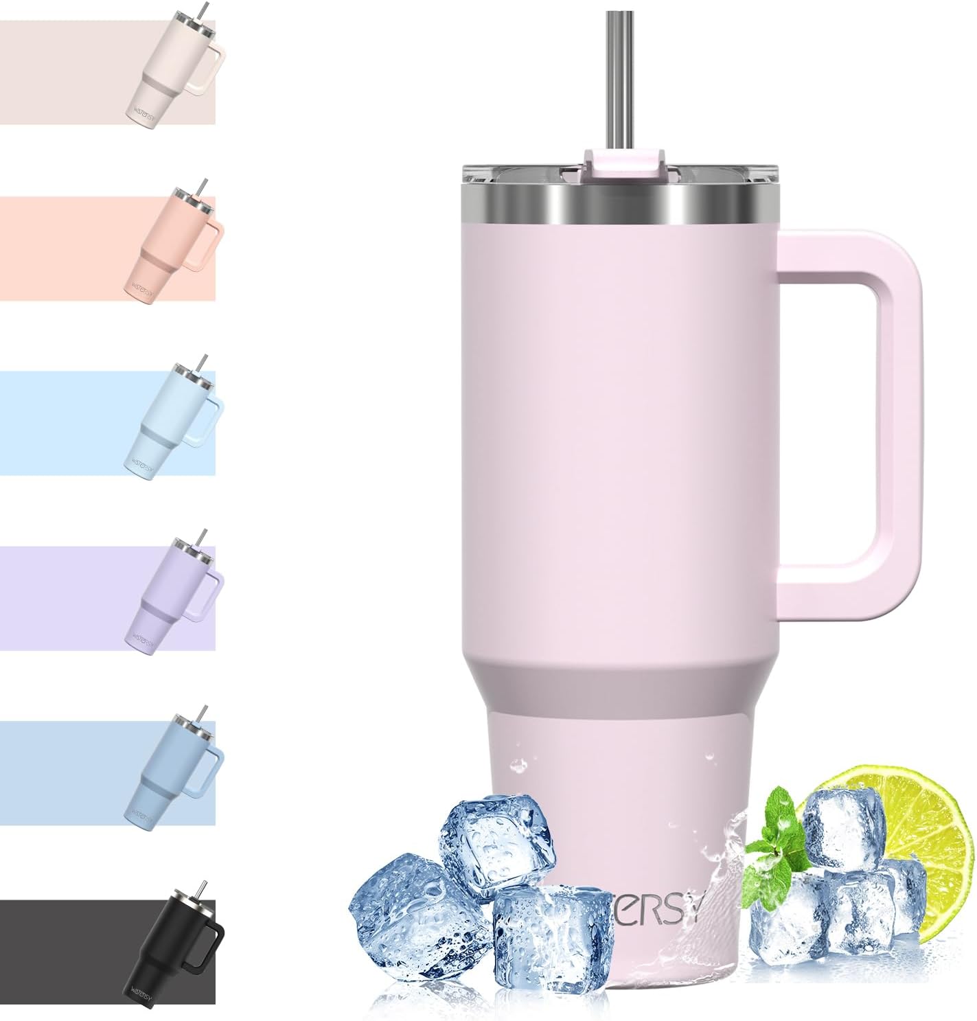 WATERSY 40Oz Kaffeebecher to Go Thermobecher Doppelwandiger Edelstahl Vakuum Auslaufsicher Trinkbecher Mit Griff Und Strohhalm Thermal Tumbler Schwarz