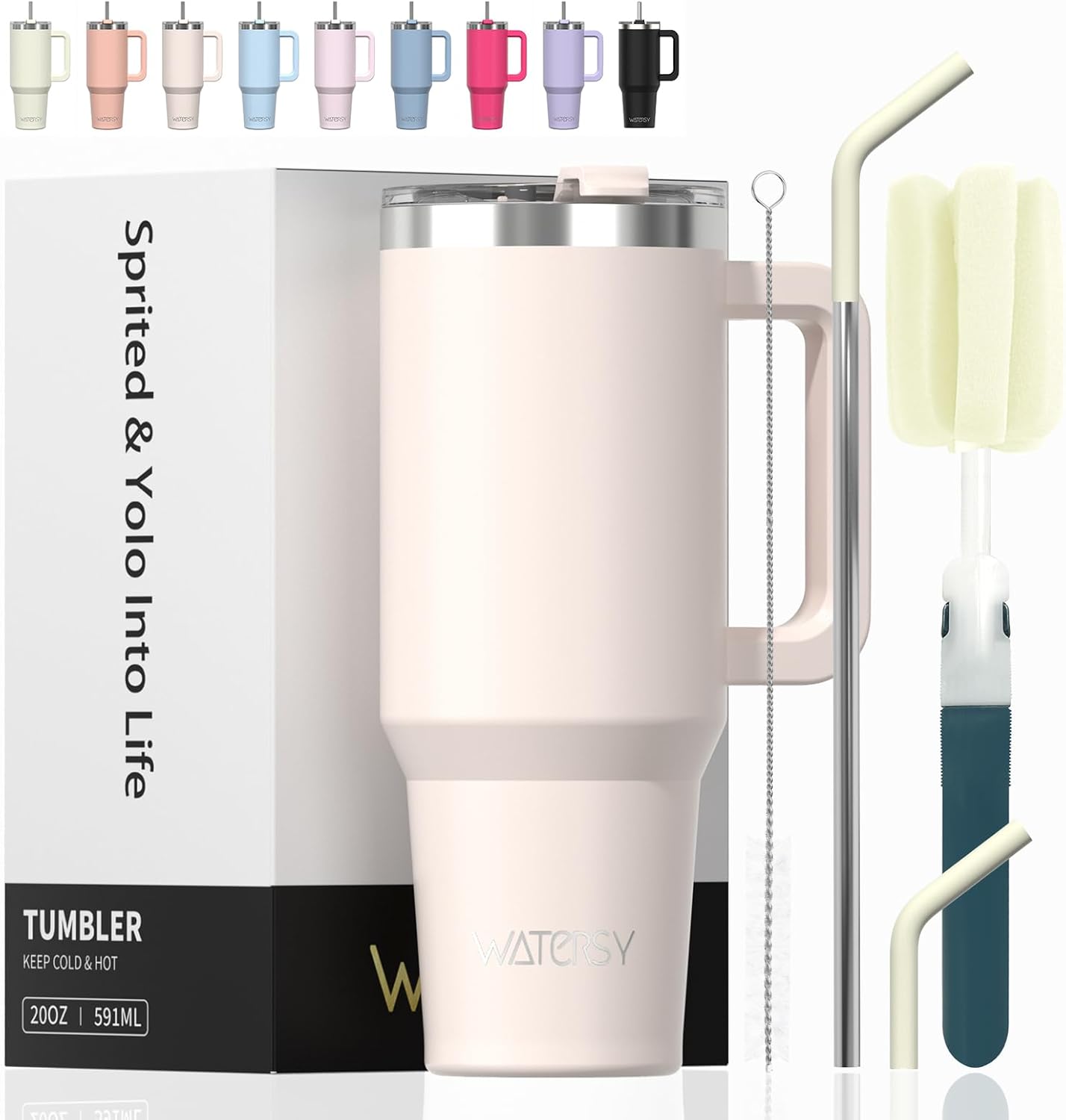 WATERSY 40Oz Kaffeebecher to Go Thermobecher Doppelwandiger Edelstahl Vakuum Auslaufsicher Trinkbecher Mit Griff Und Strohhalm Thermal Tumbler Schwarz