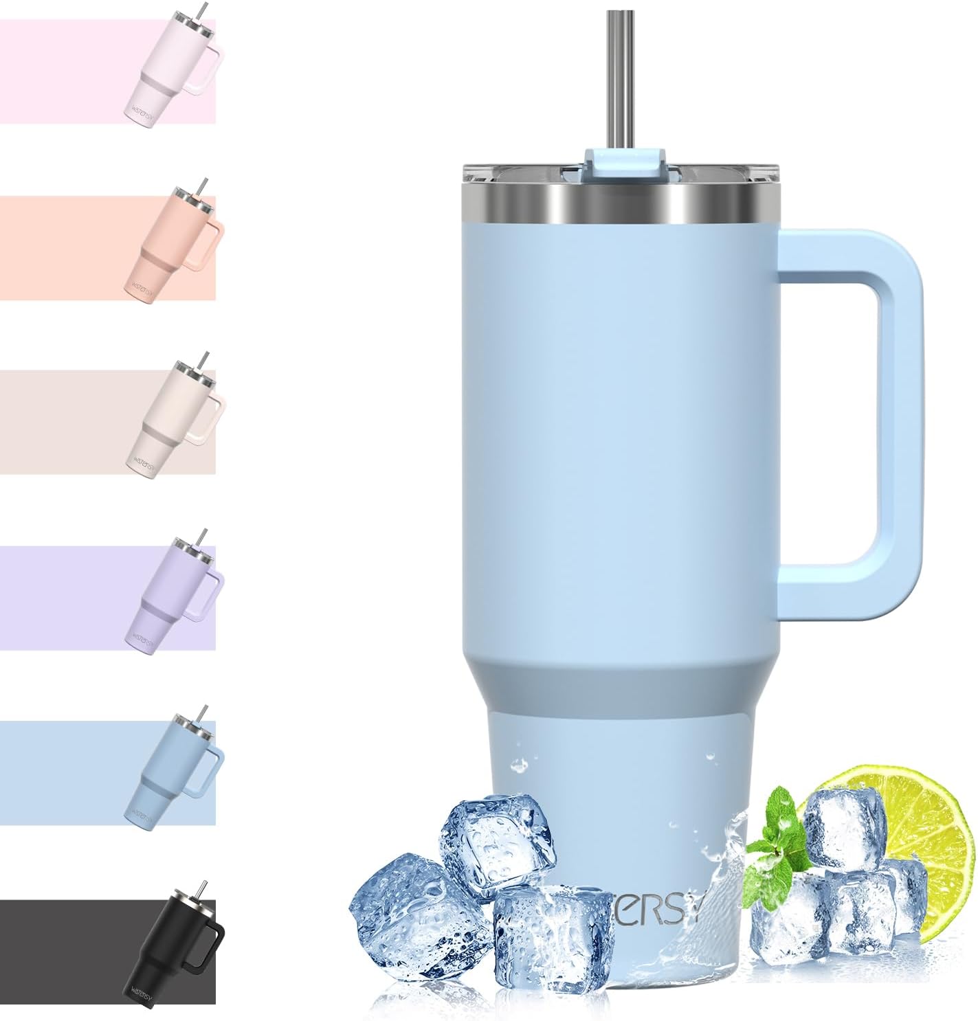 WATERSY 40Oz Kaffeebecher to Go Thermobecher Doppelwandiger Edelstahl Vakuum Auslaufsicher Trinkbecher Mit Griff Und Strohhalm Thermal Tumbler Schwarz