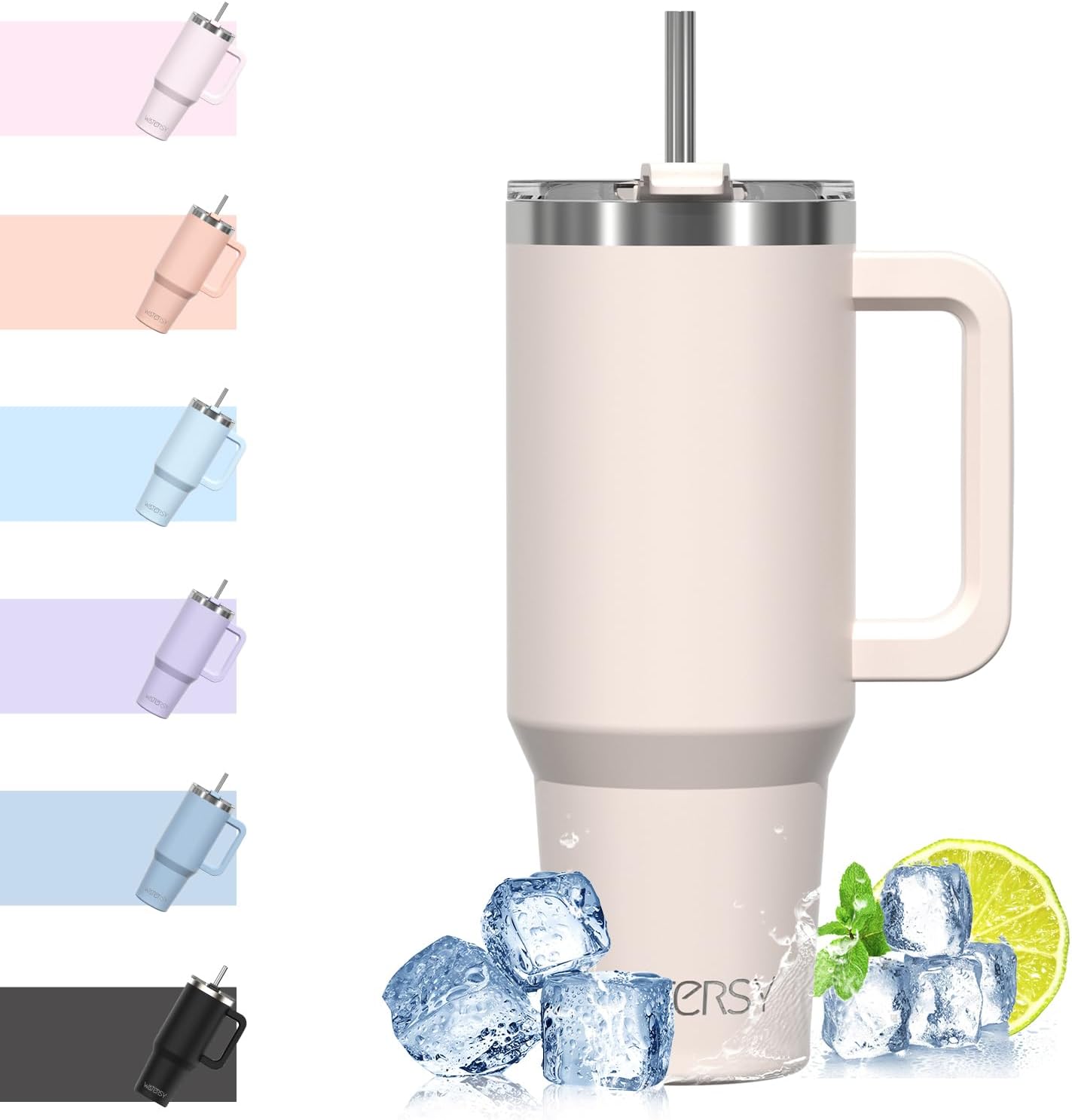 WATERSY 40Oz Kaffeebecher to Go Thermobecher Doppelwandiger Edelstahl Vakuum Auslaufsicher Trinkbecher Mit Griff Und Strohhalm Thermal Tumbler Schwarz
