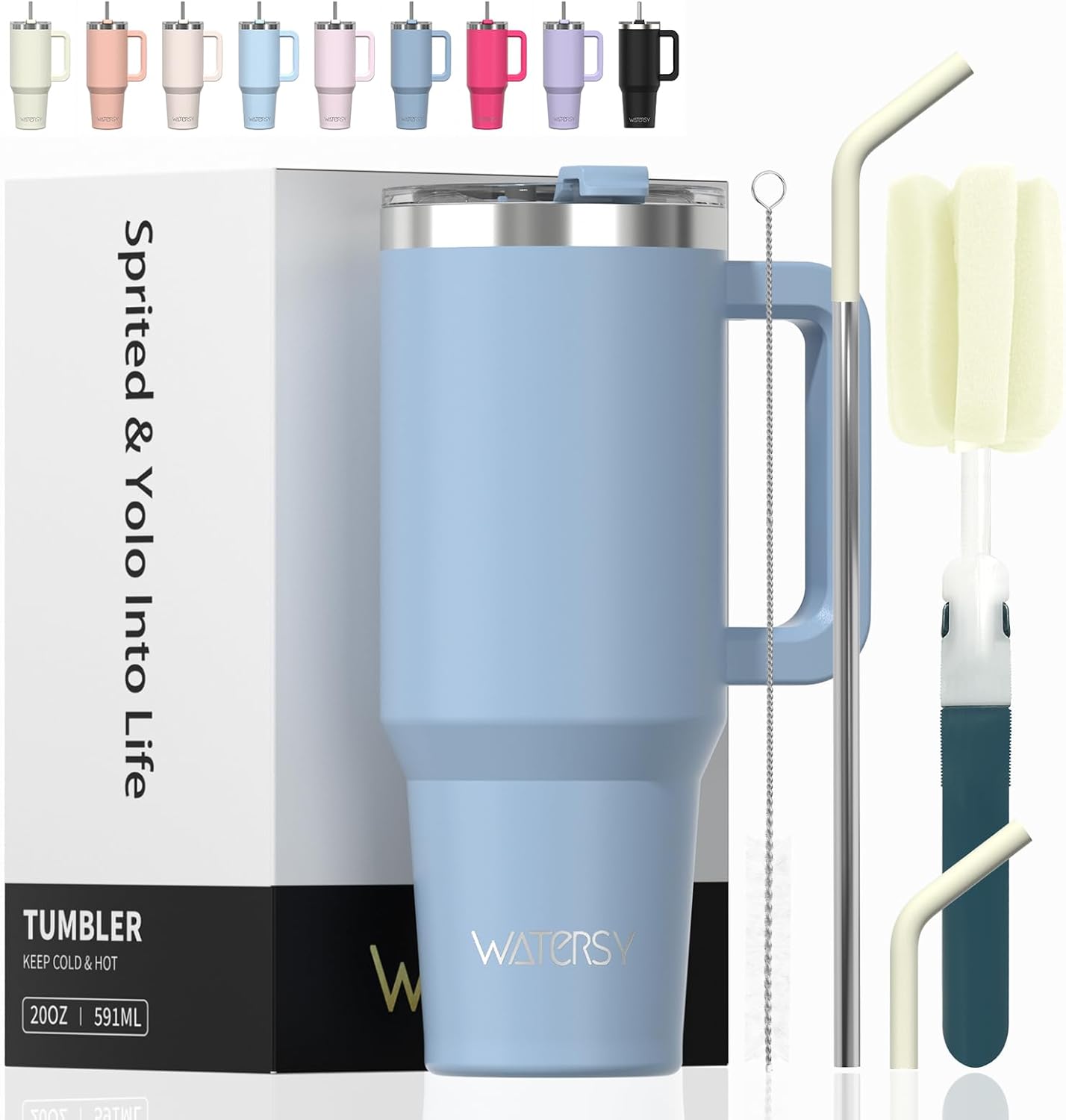 WATERSY 40Oz Kaffeebecher to Go Thermobecher Doppelwandiger Edelstahl Vakuum Auslaufsicher Trinkbecher Mit Griff Und Strohhalm Thermal Tumbler Schwarz