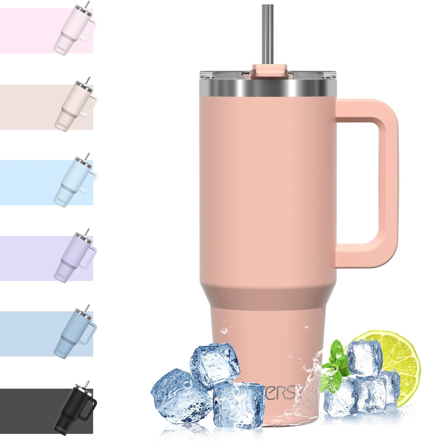 WATERSY 40Oz Kaffeebecher to Go Thermobecher Doppelwandiger Edelstahl Vakuum Auslaufsicher Trinkbecher Mit Griff Und Strohhalm Thermal Tumbler Schwarz