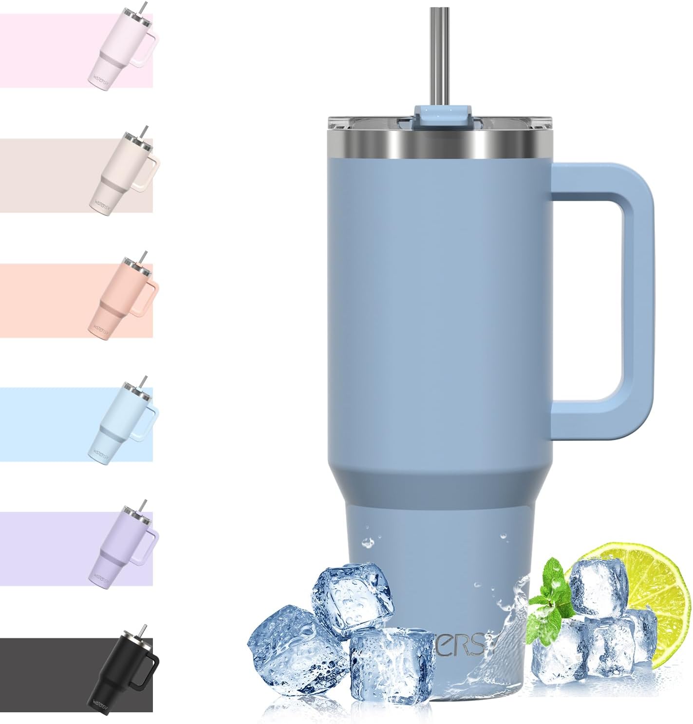 WATERSY 40Oz Kaffeebecher to Go Thermobecher Doppelwandiger Edelstahl Vakuum Auslaufsicher Trinkbecher Mit Griff Und Strohhalm Thermal Tumbler Schwarz