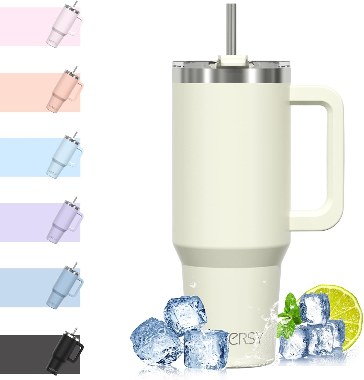 WATERSY 40Oz Kaffeebecher to Go Thermobecher Doppelwandiger Edelstahl Vakuum Auslaufsicher Trinkbecher Mit Griff Und Strohhalm Thermal Tumbler Schwarz