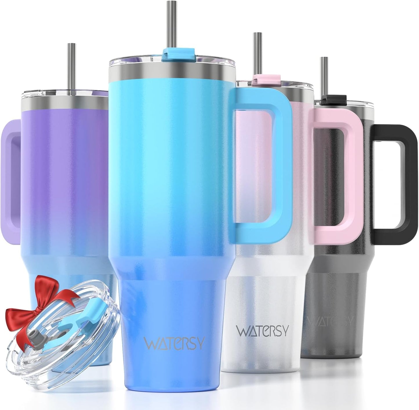 WATERSY 40Oz Kaffeebecher to Go Thermobecher Doppelwandiger Edelstahl Vakuum Auslaufsicher Trinkbecher Mit Griff Und Strohhalm Thermal Tumbler Schwarz