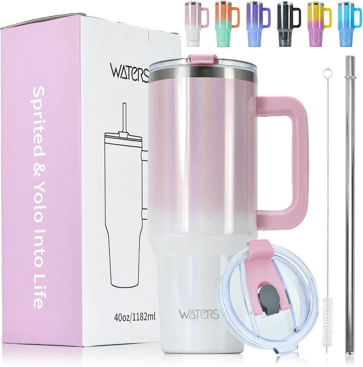 WATERSY 40Oz Kaffeebecher to Go Thermobecher Doppelwandiger Edelstahl Vakuum Auslaufsicher Trinkbecher Mit Griff Und Strohhalm Thermal Tumbler Schwarz