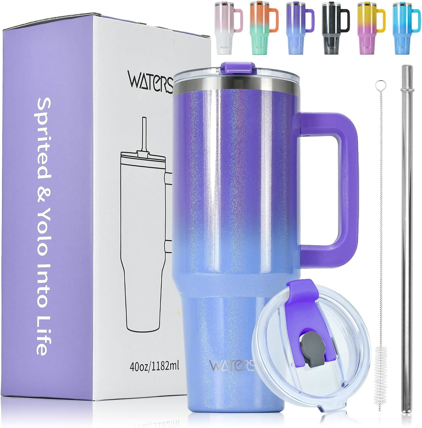 WATERSY 40Oz Kaffeebecher to Go Thermobecher Doppelwandiger Edelstahl Vakuum Auslaufsicher Trinkbecher Mit Griff Und Strohhalm Thermal Tumbler Schwarz