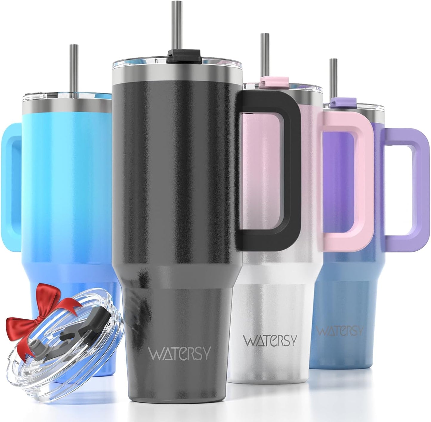 WATERSY 40Oz Kaffeebecher to Go Thermobecher Doppelwandiger Edelstahl Vakuum Auslaufsicher Trinkbecher Mit Griff Und Strohhalm Thermal Tumbler Schwarz