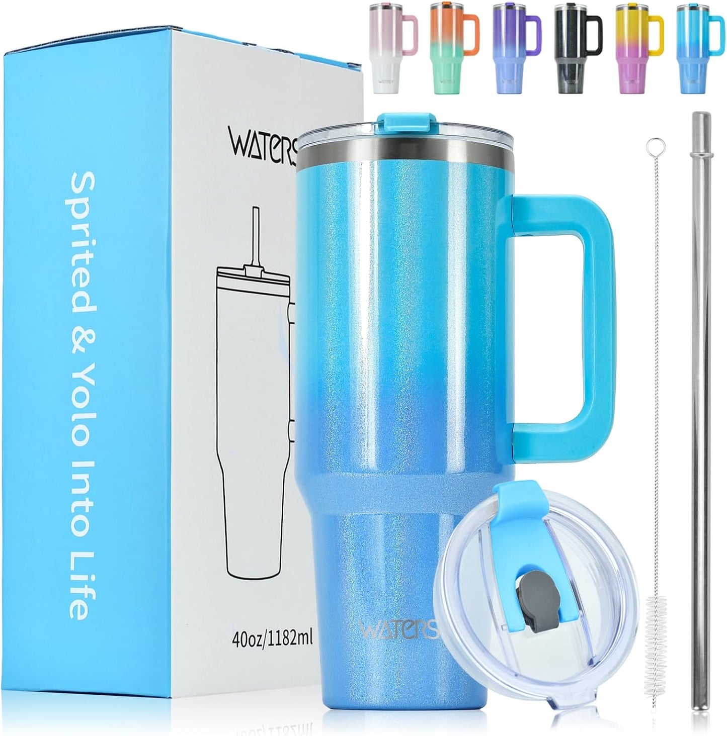 WATERSY 40Oz Kaffeebecher to Go Thermobecher Doppelwandiger Edelstahl Vakuum Auslaufsicher Trinkbecher Mit Griff Und Strohhalm Thermal Tumbler Schwarz