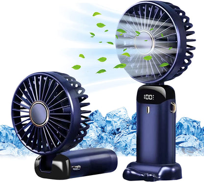 Handventilator, Tragbarer Mini Ventilator, Wiederaufladbar, Kleiner Taschenventilator Mit 5 Geschwindigkeitsstufen, Faltbarer Usb-Ventilator Für Büro, Outdoor (Dunkelblau)
