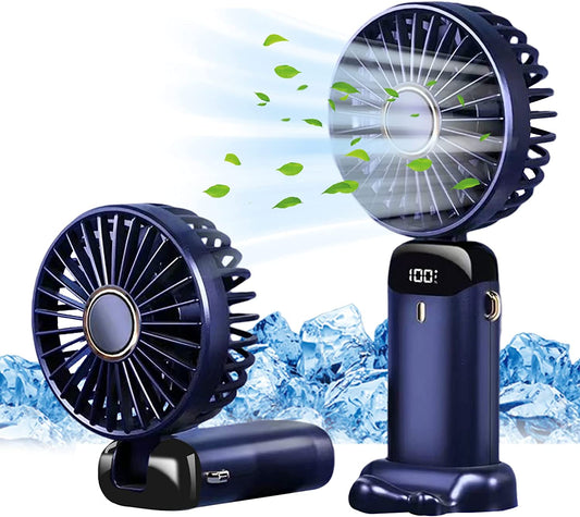 Handventilator, Tragbarer Mini Ventilator, Wiederaufladbar, Kleiner Taschenventilator Mit 5 Geschwindigkeitsstufen, Faltbarer Usb-Ventilator Für Büro, Outdoor (Dunkelblau)