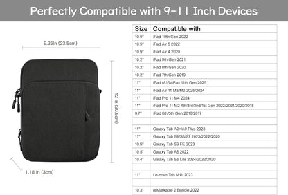 Dadanism 9-11 Zoll Tablet Organisator Tasche Mit Schultergurt Für Ipad Pro/Air 11", Ipad (A16) 11", Ipad 10. Gen 10,9", Ipad 9/8/7. Gen 10,2", Ipad Air 5/4, Galaxy Tab A9+ 11",Tab M11 11",Schwarz+Grau