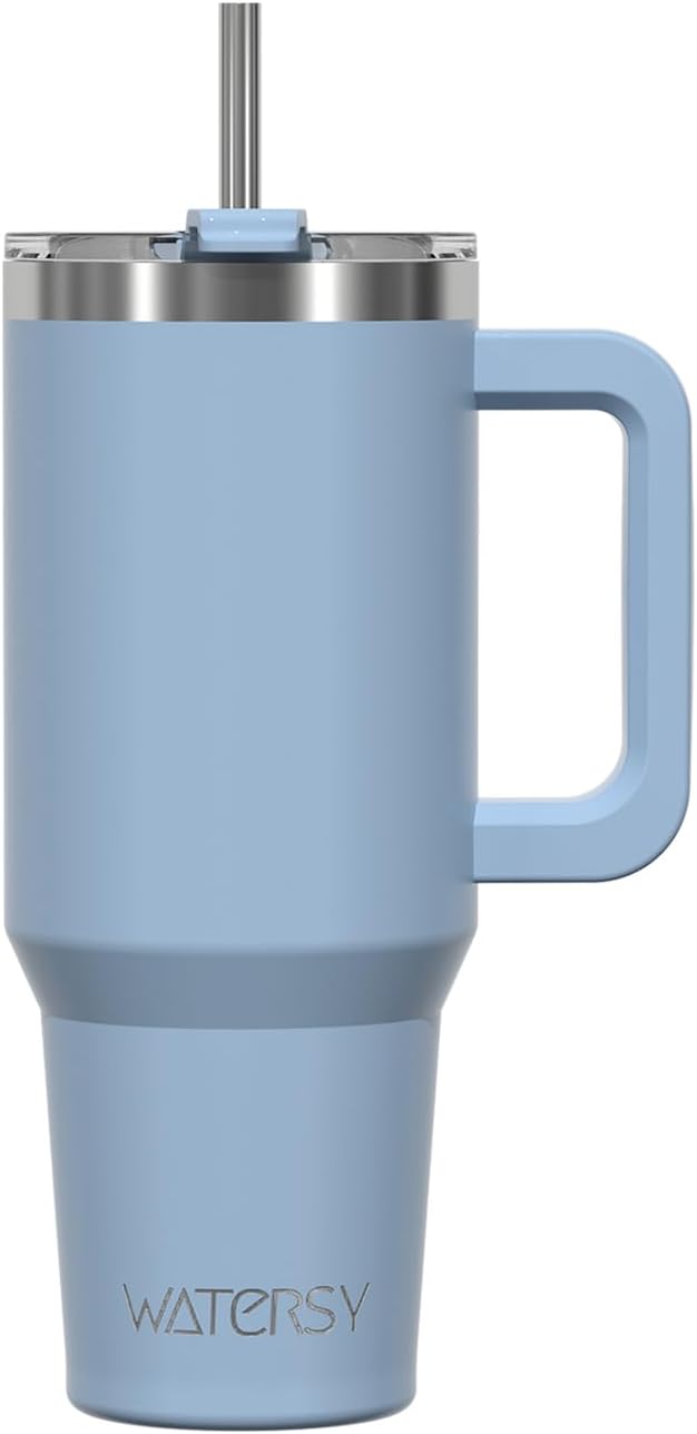 WATERSY 40Oz Kaffeebecher to Go Thermobecher Doppelwandiger Edelstahl Vakuum Auslaufsicher Trinkbecher Mit Griff Und Strohhalm Thermal Tumbler Schwarz