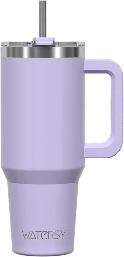 WATERSY 40Oz Kaffeebecher to Go Thermobecher Doppelwandiger Edelstahl Vakuum Auslaufsicher Trinkbecher Mit Griff Und Strohhalm Thermal Tumbler Schwarz