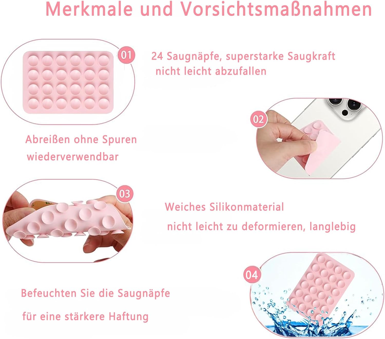 4 Stück Handy Saugnapf，Silikon Saugnapf Handy，Handy Kleber Rückseite，Für Mobile Stromversorgung Handys Selfies Und Videos (Schwarz Weiß Grau)