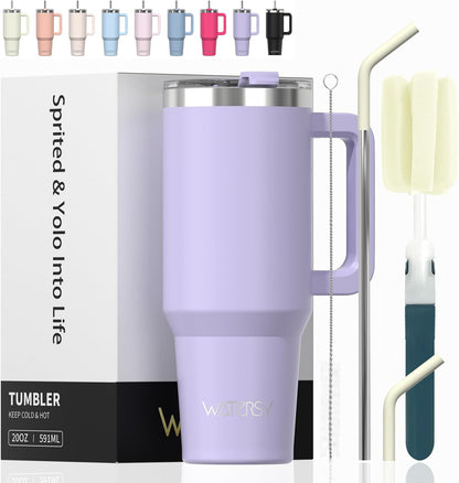 WATERSY 40Oz Kaffeebecher to Go Thermobecher Doppelwandiger Edelstahl Vakuum Auslaufsicher Trinkbecher Mit Griff Und Strohhalm Thermal Tumbler Schwarz