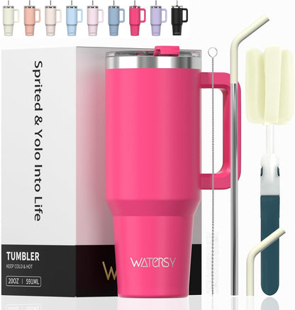 WATERSY 40Oz Kaffeebecher to Go Thermobecher Doppelwandiger Edelstahl Vakuum Auslaufsicher Trinkbecher Mit Griff Und Strohhalm Thermal Tumbler Schwarz