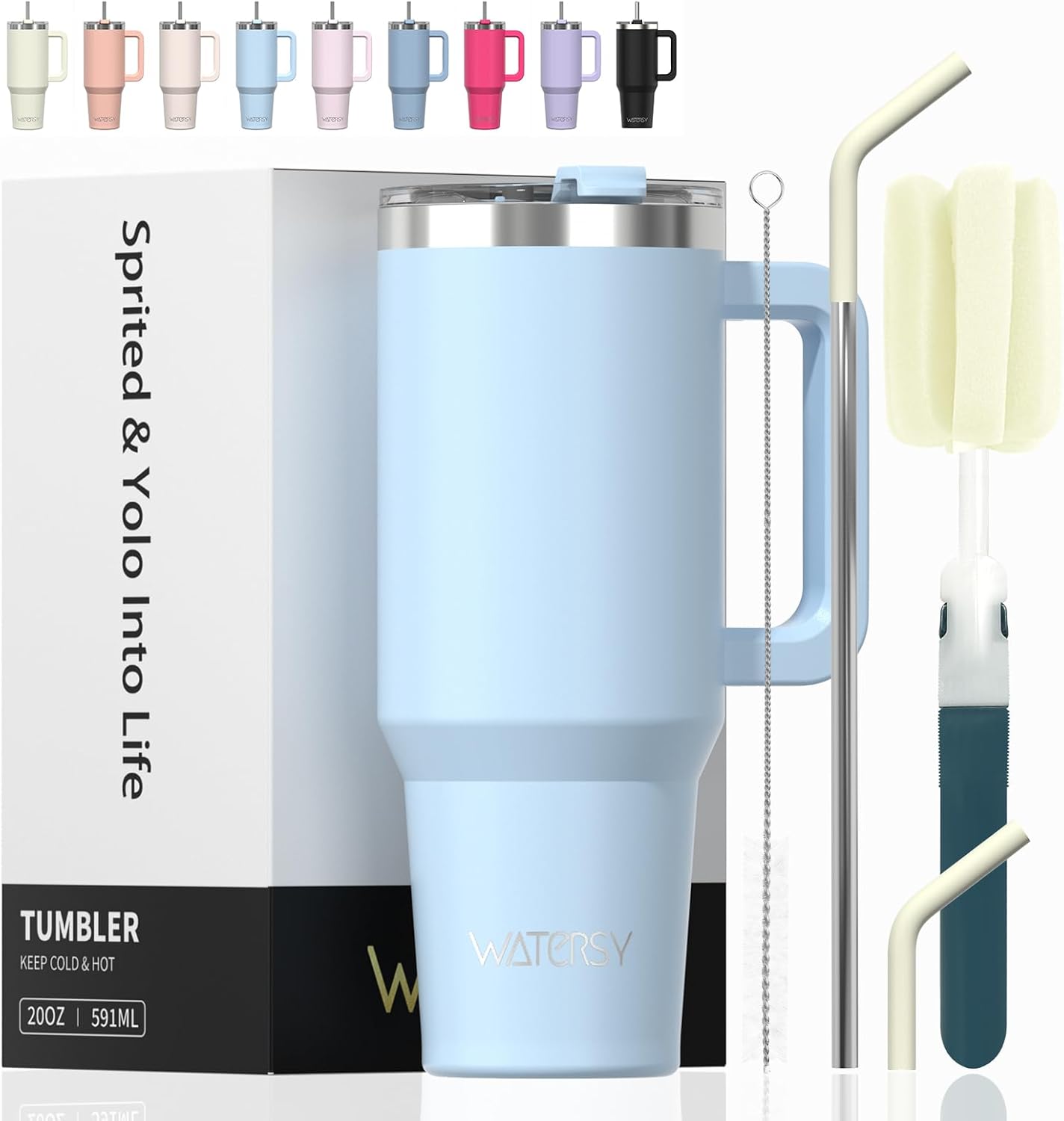 WATERSY 40Oz Kaffeebecher to Go Thermobecher Doppelwandiger Edelstahl Vakuum Auslaufsicher Trinkbecher Mit Griff Und Strohhalm Thermal Tumbler Schwarz