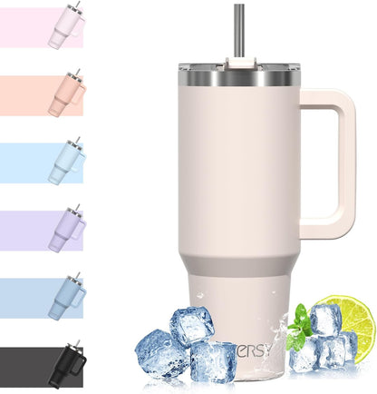 WATERSY 40Oz Kaffeebecher to Go Thermobecher Doppelwandiger Edelstahl Vakuum Auslaufsicher Trinkbecher Mit Griff Und Strohhalm Thermal Tumbler Schwarz