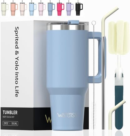 WATERSY 40Oz Kaffeebecher to Go Thermobecher Doppelwandiger Edelstahl Vakuum Auslaufsicher Trinkbecher Mit Griff Und Strohhalm Thermal Tumbler Schwarz
