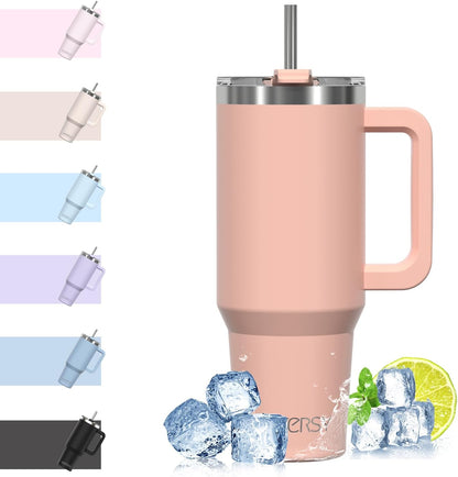 WATERSY 40Oz Kaffeebecher to Go Thermobecher Doppelwandiger Edelstahl Vakuum Auslaufsicher Trinkbecher Mit Griff Und Strohhalm Thermal Tumbler Schwarz