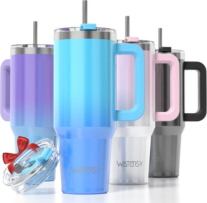 WATERSY 40Oz Kaffeebecher to Go Thermobecher Doppelwandiger Edelstahl Vakuum Auslaufsicher Trinkbecher Mit Griff Und Strohhalm Thermal Tumbler Schwarz
