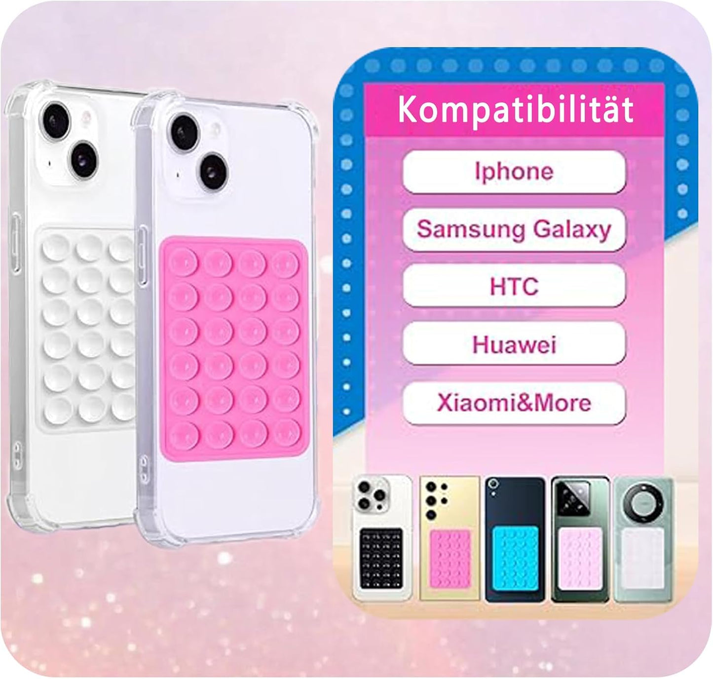 4 Stück Handy Saugnapf，Silikon Saugnapf Handy，Handy Kleber Rückseite，Für Mobile Stromversorgung Handys Selfies Und Videos (Schwarz Weiß Grau)