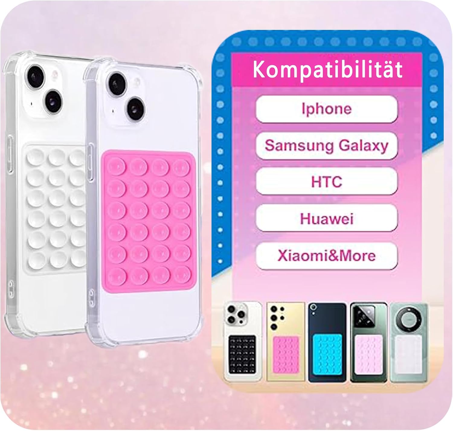 4 Stück Handy Saugnapf，Silikon Saugnapf Handy，Handy Kleber Rückseite，Für Mobile Stromversorgung Handys Selfies Und Videos (Schwarz Weiß Grau)