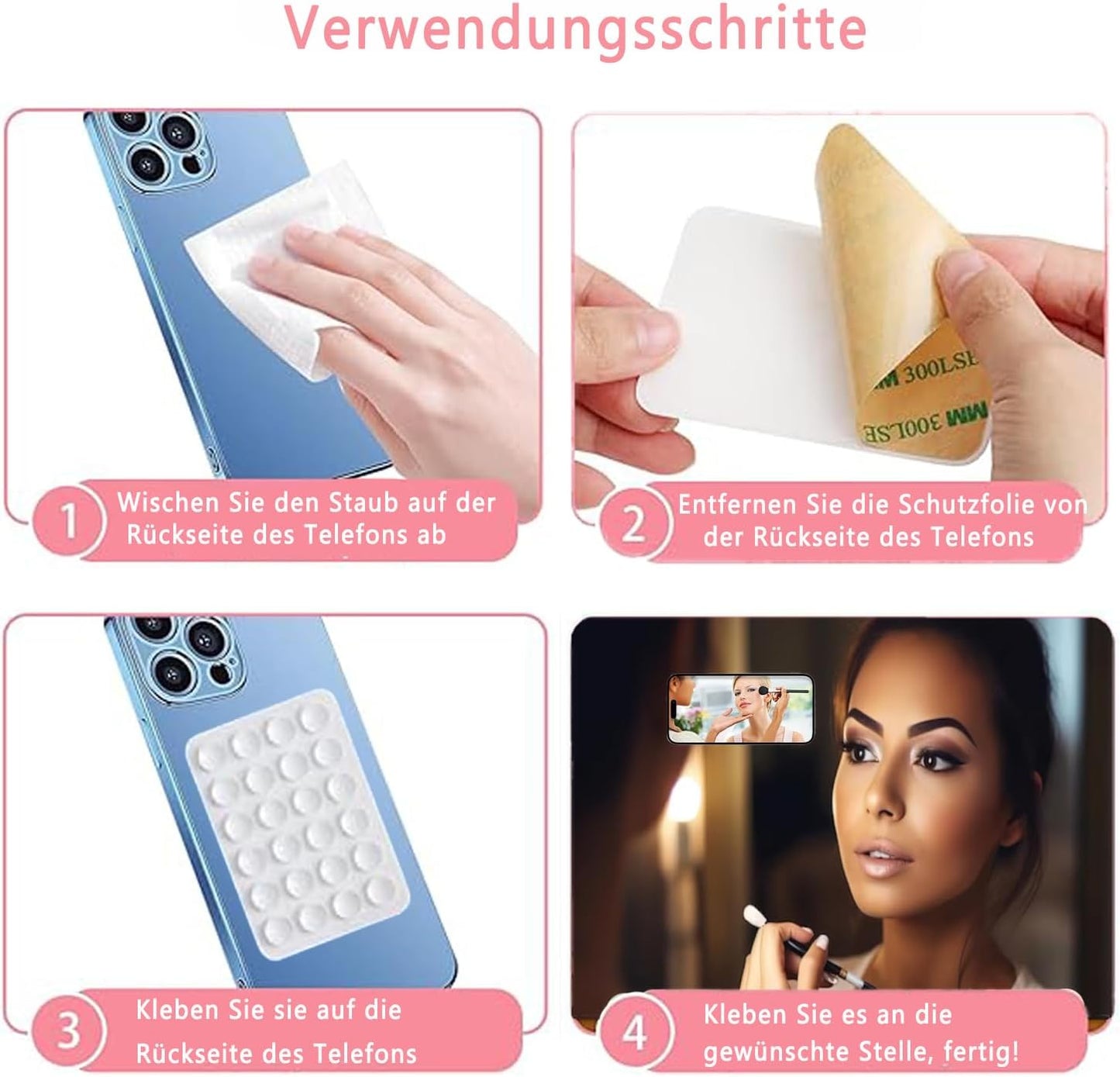 4 Stück Handy Saugnapf，Silikon Saugnapf Handy，Handy Kleber Rückseite，Für Mobile Stromversorgung Handys Selfies Und Videos (Schwarz Weiß Grau)