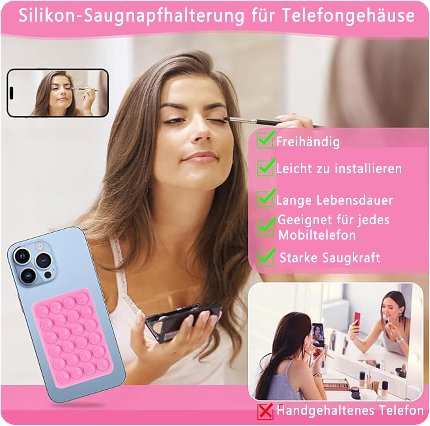 4 Stück Handy Saugnapf，Silikon Saugnapf Handy，Handy Kleber Rückseite，Für Mobile Stromversorgung Handys Selfies Und Videos (Schwarz Weiß Grau)