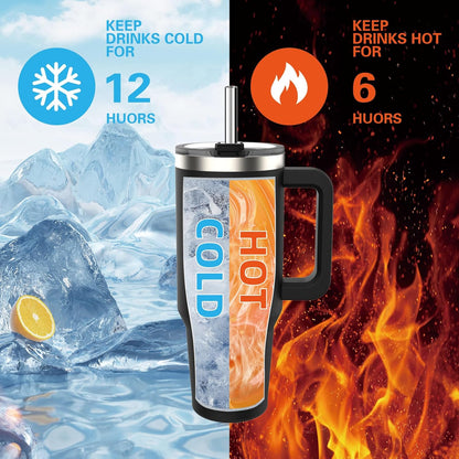 WATERSY 40Oz Kaffeebecher to Go Thermobecher Doppelwandiger Edelstahl Vakuum Auslaufsicher Trinkbecher Mit Griff Und Strohhalm Thermal Tumbler Schwarz